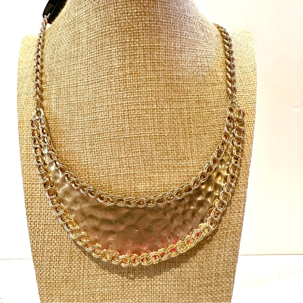 NWT INC Statement Necklace gold tone collar style thick hammered pendant